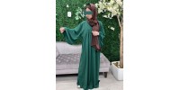 Structured green puff-sleeve abaya